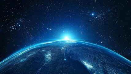 Global network connection and data connections concept. Worldwide links on planet earth at night. Earth in open space and digital web. World communication technology. Blue black background. 4k footage