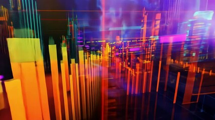 Poster - Futuristic Abstract Data Visualization with Colorful Bars and Lines Representing Information Processing and Technology Trends in Digital Space
