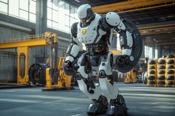 Poster - Industrial robot working in a modern factory with advanced machinery and tools