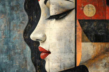 Wall Mural - A striking portrait of a woman in abstract artistic style