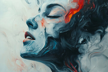 Wall Mural - A side profile of a woman rendered with flowing painted textures