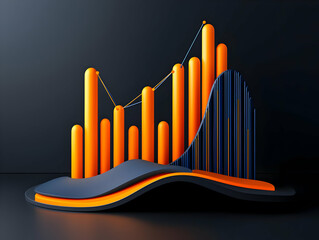 Poster - Ascending orange graph on dark wave, business growth