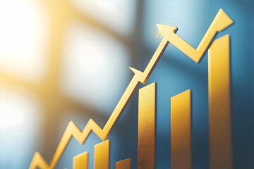 Poster - Golden growth chart rising; office background
