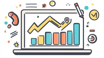 Poster - Business development framework displayed on a laptop screen with revenue growth forecasts.
