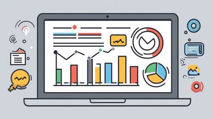Poster - Business development framework displayed on a laptop screen with revenue growth forecasts.