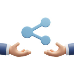 Poster - 3D Render of Two Hands Sharing a Blue Network Icon