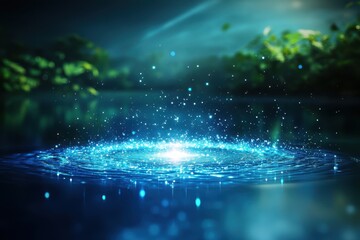 Poster - Shimmering ripples in a tranquil water surface illuminated by soft light
