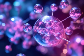 Poster - colorful molecular structure illuminated with vibrant lights in a scientific setting