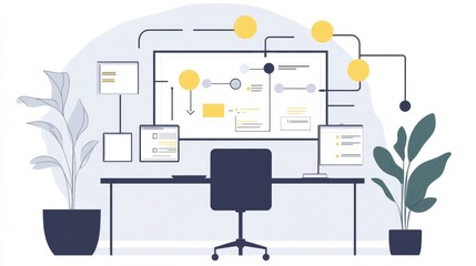 Poster - Marketing strategy flowchart on a desk, highlighting branding, audience segmentation, and conversion funnel.