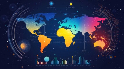 Poster - pie chart infographic illustrating global business expansion strategy and investment allocation.