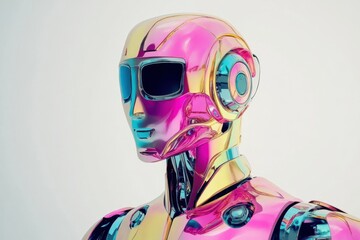 Poster - Futuristic humanoid robot showcasing vibrant colors and sleek design in a modern setting