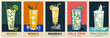 © Digital Nomad - Cocktails retro poster set. Mimosa, Mojito, Highball, Gin and Tonic, Rom Collins. Collection of popular alcohol drinks. Vintage style vector illustrations, bar, pub, restaurant, kitchen wall art print