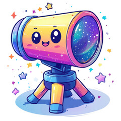Wall Mural - Cute Cartoon Telescope with Colorful Design and Starry Background