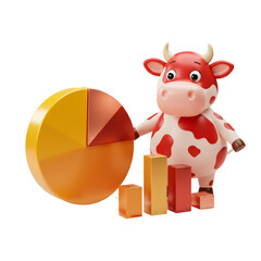Poster - Cute Cartoon Cow with Financial Charts