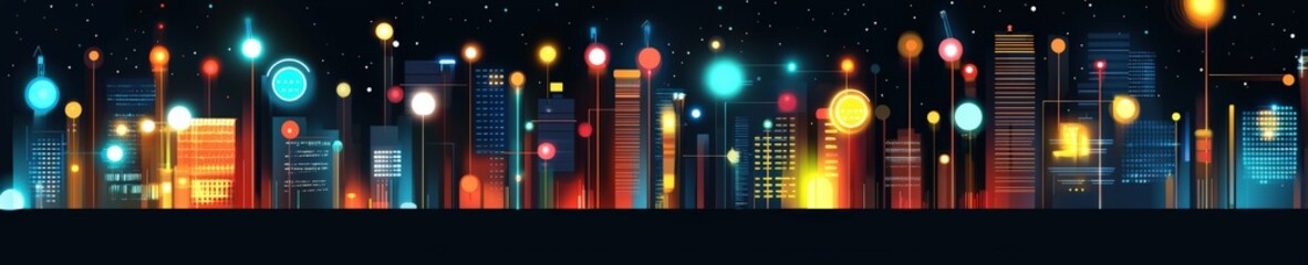 Poster - Cityscape made of glowing circuits, representing smart city development.