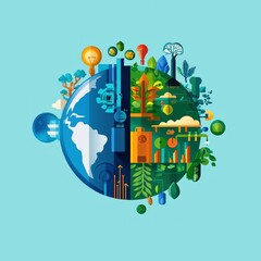 Poster - Globe divided into digital and natural halves, representing balance between technology and environment.