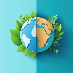 Poster - Globe divided into digital and natural halves, representing balance between technology and environment.