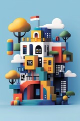 Poster - House built from QR codes, representing smart home technology.