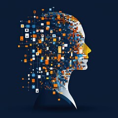 Poster - Human silhouette filled with data matrix, symbolizing data-driven identity.