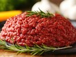 © EchoFrame - Fresh ground beef with rosemary sprigs on a black slate plate culinary preparation for gourmet cuisine and delicious meal
