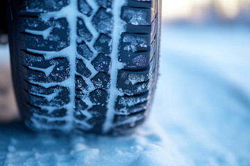 Aufkleber - Close-up of tire tread covered in frost, showcasing winter texture and grip detail, symbolizing safety and winter driving conditions