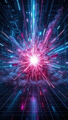 Poster - Colorful Explosion of Light in a Futuristic Abstract Setting