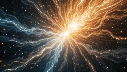 Poster - Abstract Cosmic Explosion with Bright Energy and Starry Background