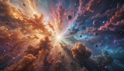 Poster - Breathtaking Cosmic Explosion of Colorful Nebula and Stars