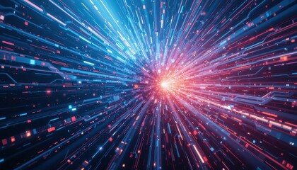 Fototapete - Dynamic Burst of Light in Abstract Digital Colorful Background