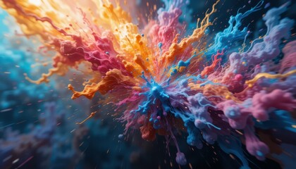 Poster - Vibrant Swirls of Colorful Paints Capturing Dynamic Motion and Energy