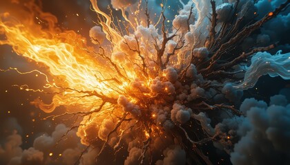 Poster - Explosive Fire and Smoke Abstract Design with Dramatic Lighting Effects