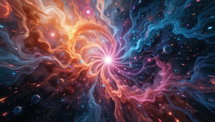 Poster - Swirling Cosmic Colors in Vibrant Space Scene with Celestial Effects