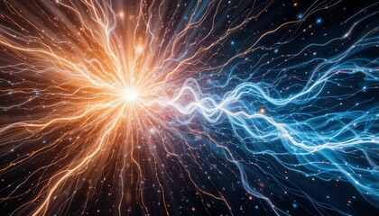 Poster - Dynamic Energy Burst with Blue and Orange Light Trails in Space