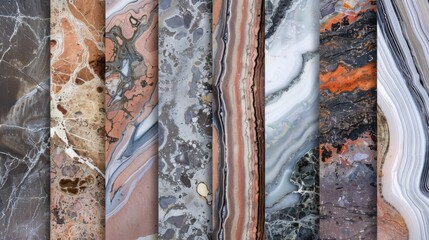 Fototapete - Marble textures in various colors and patterns, showcasing natural stone details and unique mineral formations.