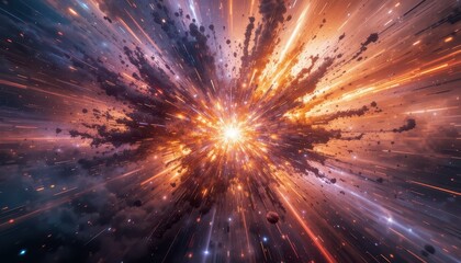 Poster - Vibrant Cosmic Explosion with Colorful Lights and Stellar Particles