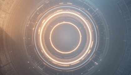 Poster - Dynamic light patterns in futuristic circular design digital art studio abstract visuals creative environment aerial perspective innovative concept
