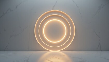 Poster - Illuminated circular design modern studio digital art minimalist environment close-up view abstract concept for seo impact