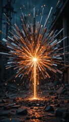 Poster - Explosive Eruption of Sparks and Light in Urban Industrial Setting