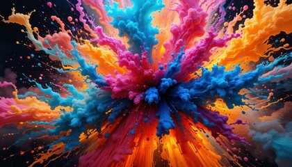 Poster - Vibrant Abstract Explosion of Colorful Paint Splashes and Smoke