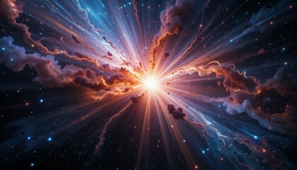Poster - Stunning Cosmic Explosion with Colorful Rays of Light in Space