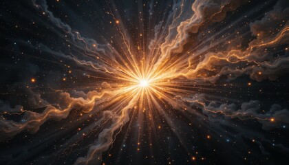 Poster - Bright Cosmic Explosion with Radiant Light and Colorful Nebula Swirls