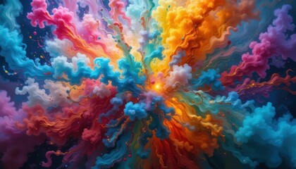 Poster - Vibrant Color Explosion with Swirls and Clouds in Abstract Art