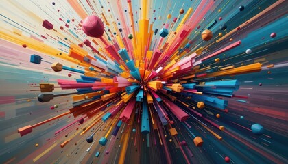 Poster - Vibrant Abstract Explosion of Colorful Shapes in Dynamic Composition