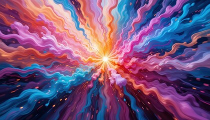 Poster - Vibrant Abstract Swirls of Color Radiating from a Central Light Source