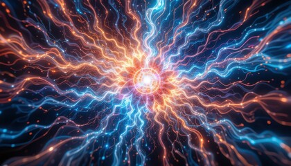 Poster - Vibrant Abstract Energy Burst with Blue and Orange Rays of Light