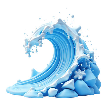 Abstract 3D rendering of a blue wave with white foam, isolated on a black background. Perfect for design and wallpapers.