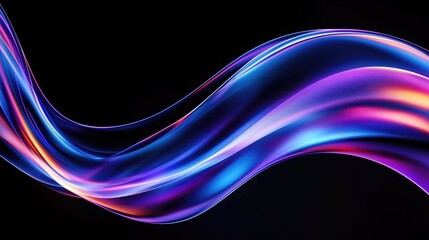 Leinwandbilder - Dynamic iridescent fluid waves in vibrant colors on black background. Glossy abstract design showcasing modern and futuristic visual elements.