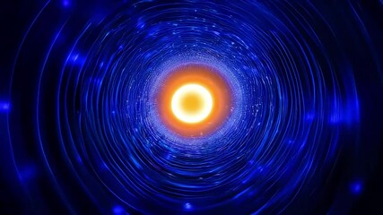 Poster - Abstract Blue Rings Flowing Toward a Bright Light Source Motion Graphic
