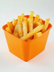 Aufkleber - Crispy fries covered in golden cheese sauce served in an orange container for a tasty snack experience