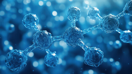Poster - Blue Molecular Structure 3D Render: Abstract Microscopic Scientific Background